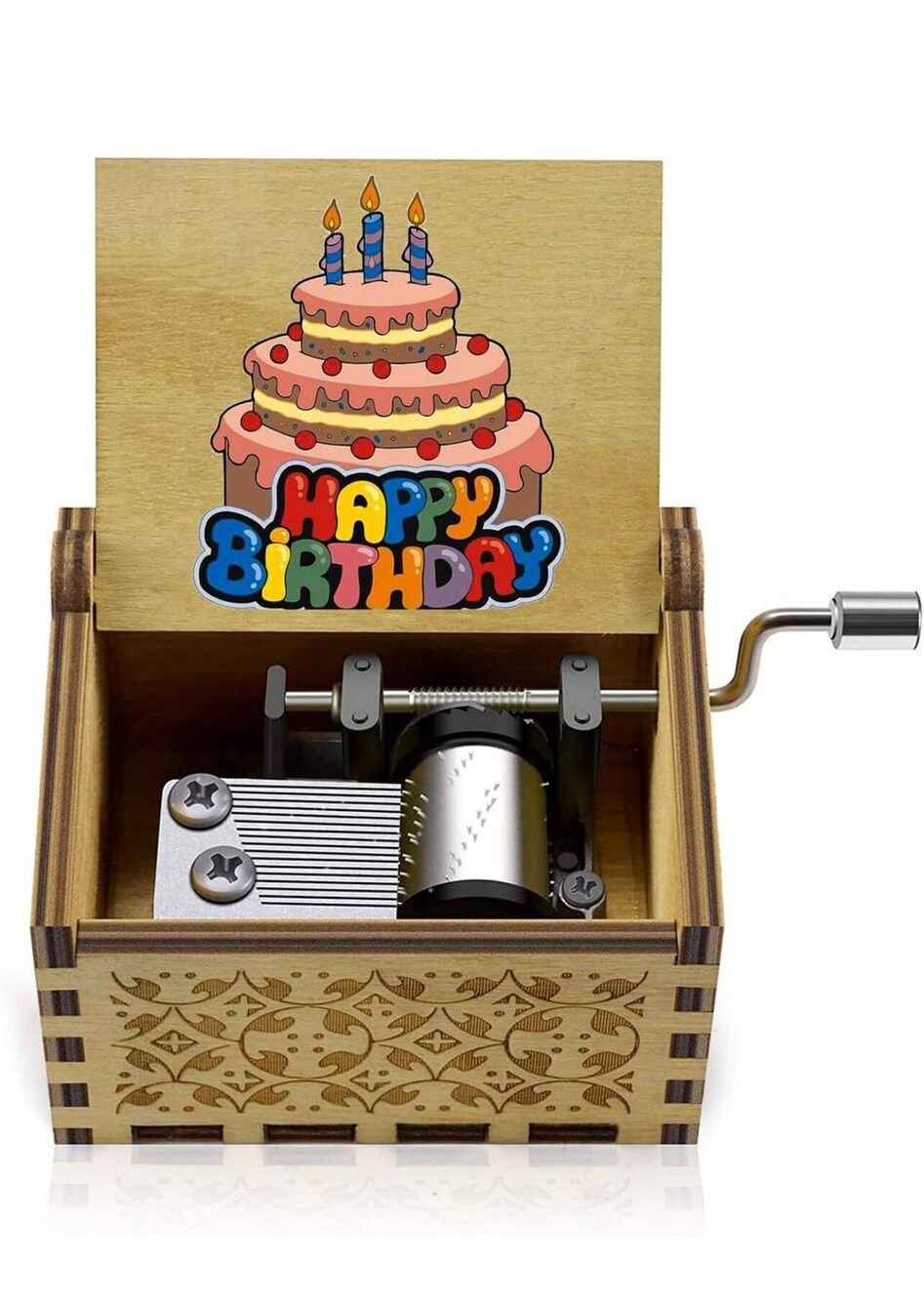 3317 Hand Crank Wooden Vintage Laser Engraved Mini Music Box Happy Birthday